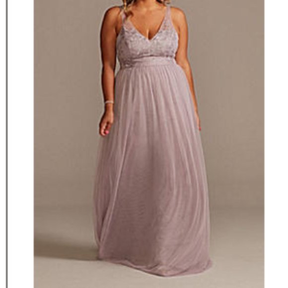 Davids Bridal Embroidered Tank V-Neck Dress - Picture 1 of 7